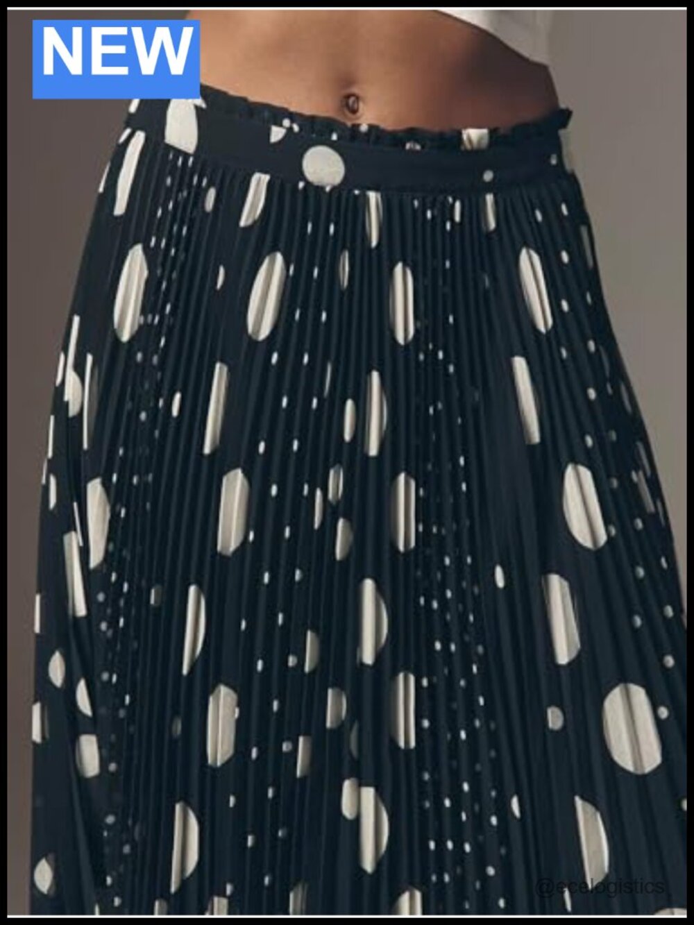 High Waist Pleated A-Line Maxi Skirt Flowy Polka Dot Midi - Picture 3 of 6